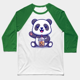 Cute Panda Drink Bubble Milk Tea Cartoon Baseball T-Shirt